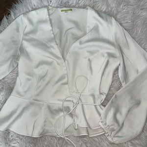 White Satin Side Tie Wrap Blouse